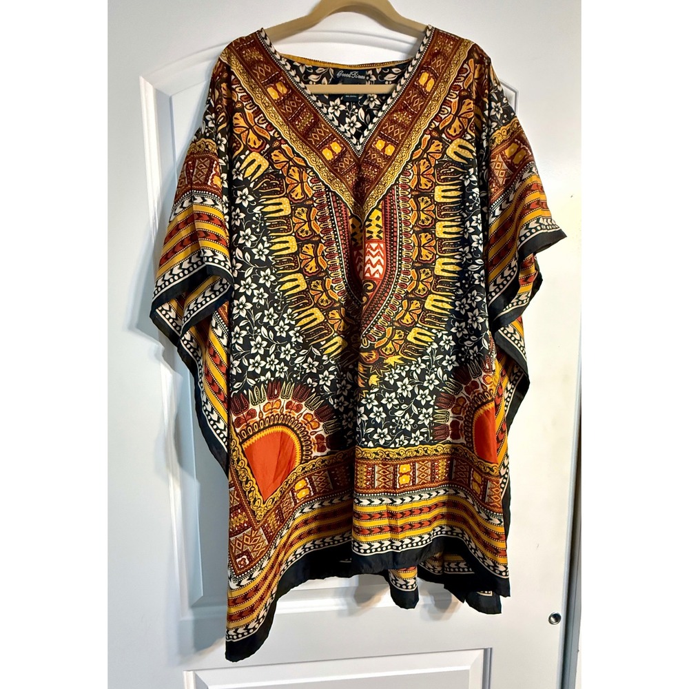 Good Times Dashiki Kaftan One Size Multi Color Tribal Boho Top Festival Hippie